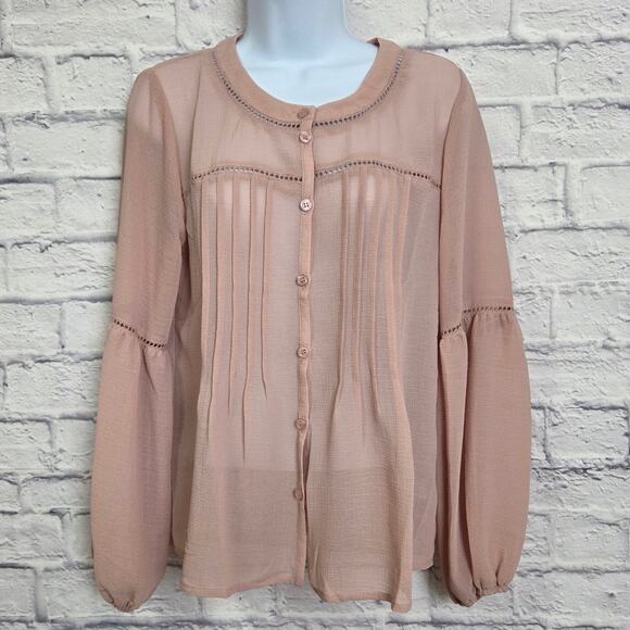 NWT Maurices Blouse Womens Size Small Sheer Long Sleeve Button Down Blush Color - Picture 1 of 16